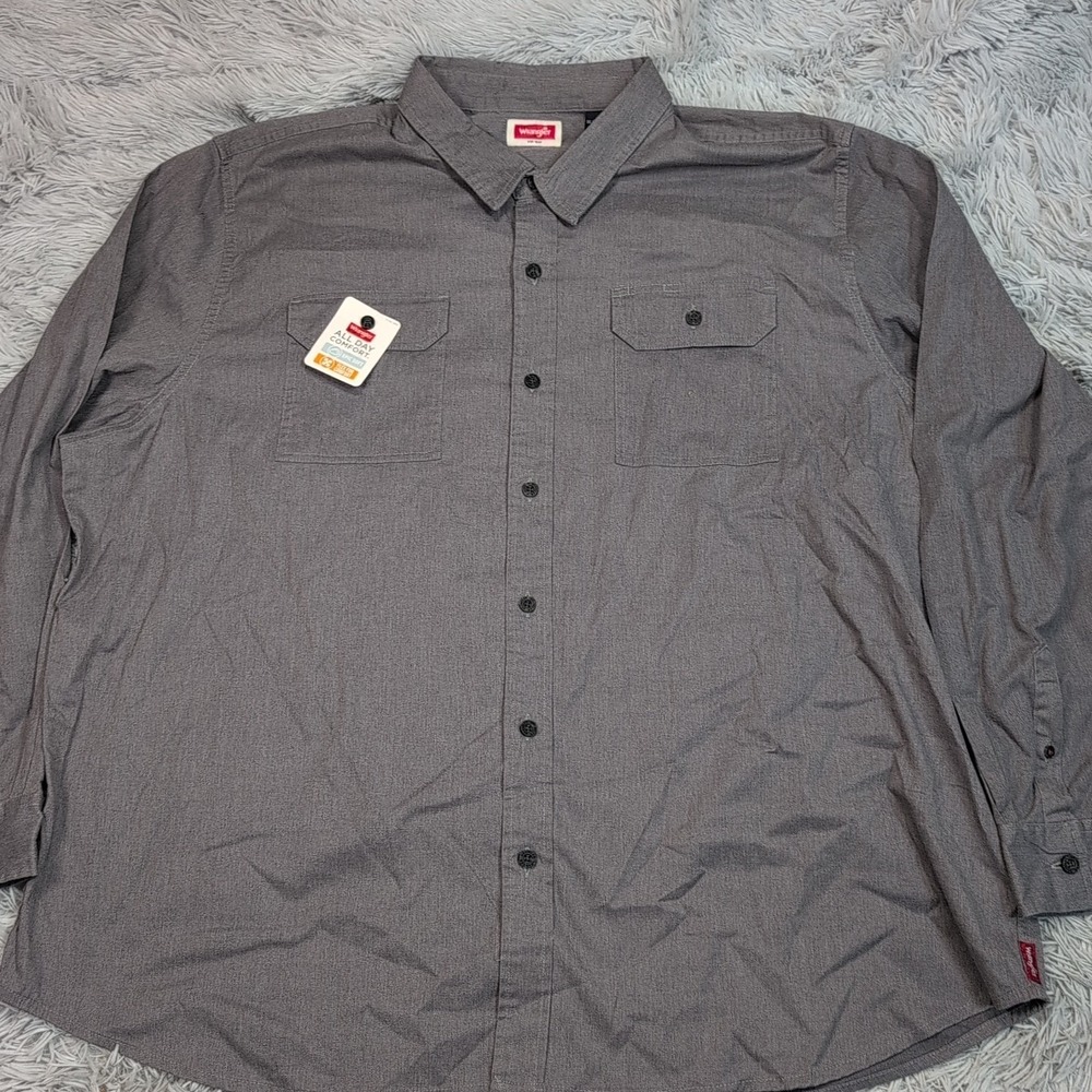 Wrangler Shirt Mens 3XL Gray Button Up Workwear Chore Soft Flex Comfort New